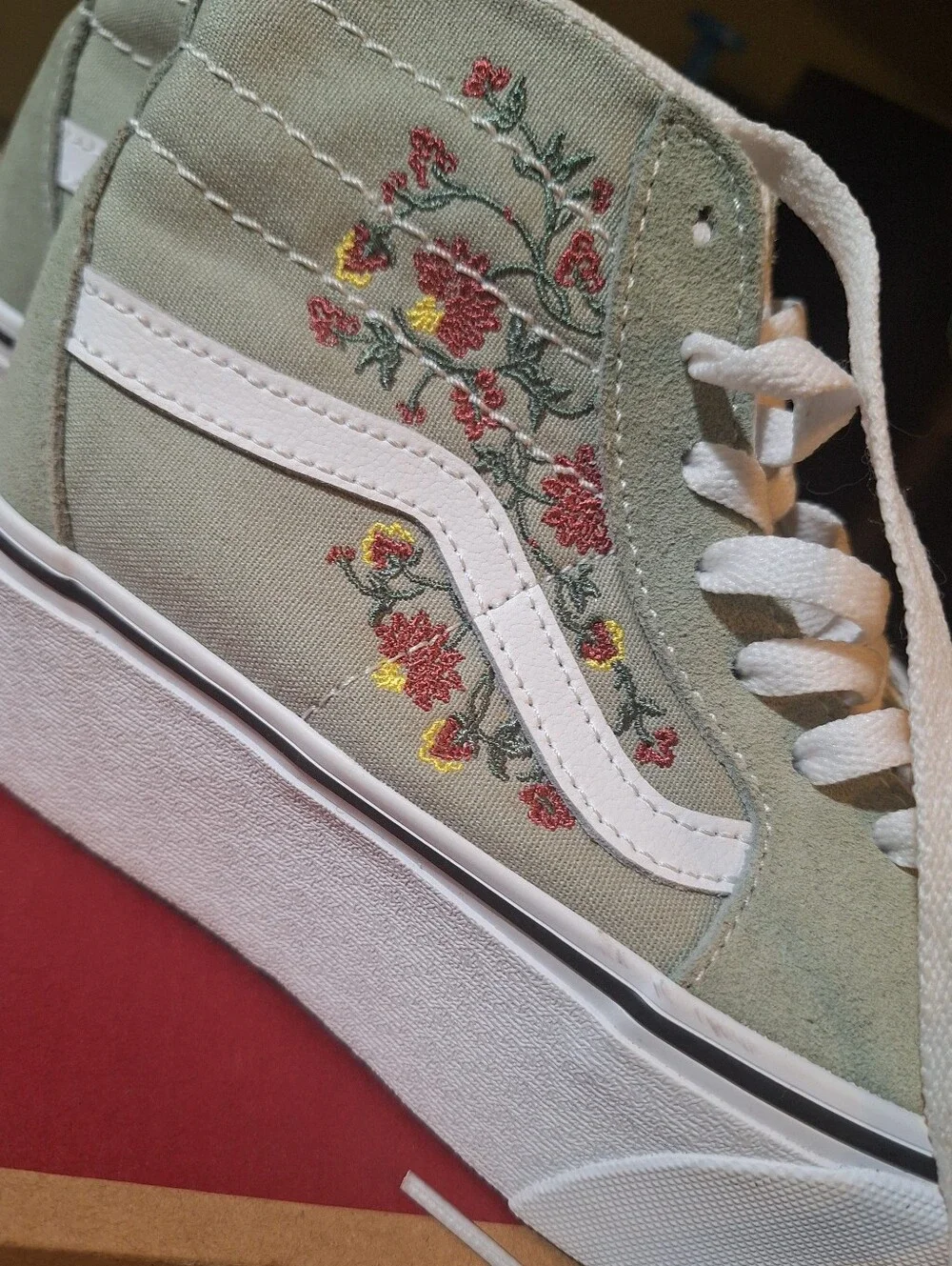 [[Vans]] Sk8-Hi Platform Floral Embroidered High-Top Sneakers - Sage